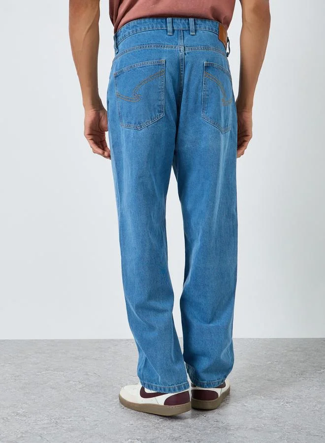 Styli  Men Blue Mid Rise Loose Fit Washed Jeans for Men | Best Price UAE